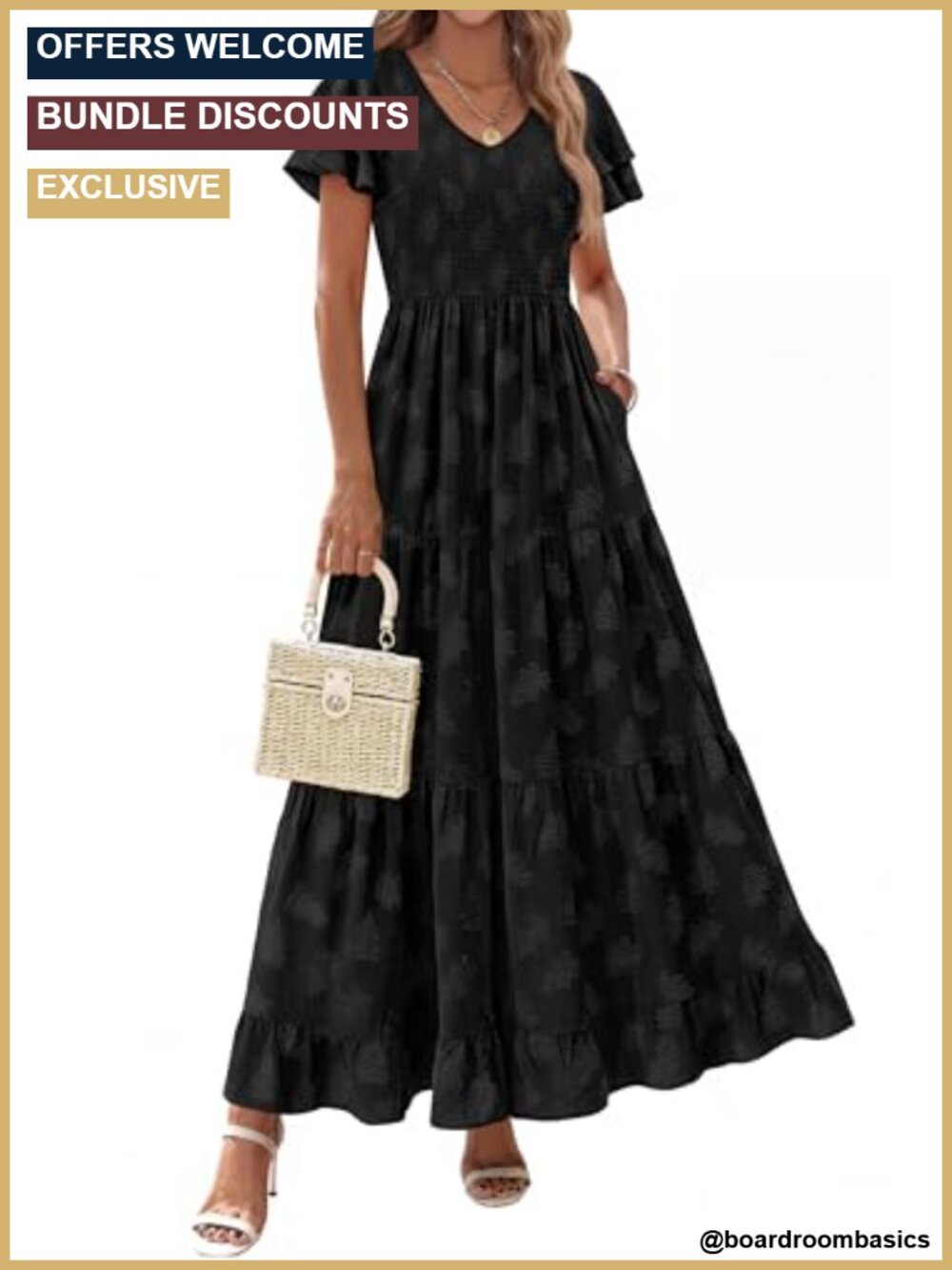 Ruffle Sleeve V Neck Smocked A Line Floral Tiered Boho Maxi Sundress